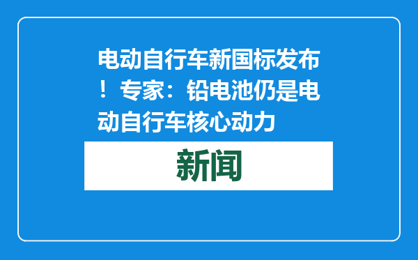 电动自行车新国标发布！专家：铅电池仍是电动自行车核心动力