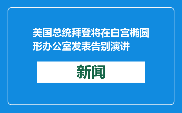 美国总统拜登将在白宫椭圆形办公室发表告别演讲