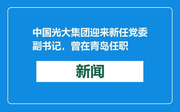 中国光大集团迎来新任党委副书记，曾在青岛任职