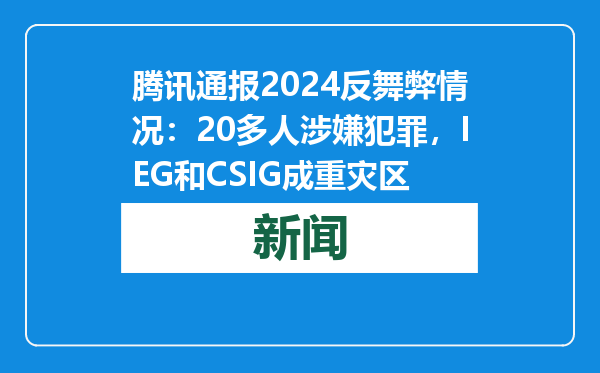 腾讯通报2024反舞弊情况：20多人涉嫌犯罪，IEG和CSIG成重灾区