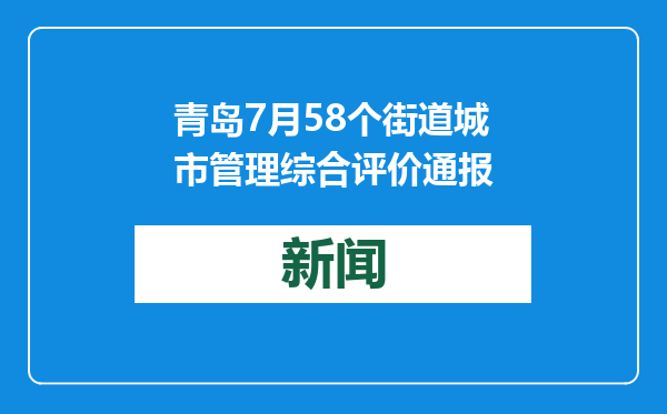 青岛7月58个街道城市管理综合评价通报