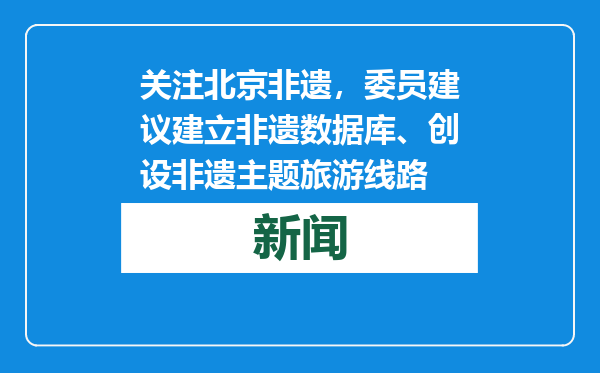 关注北京非遗，委员建议建立非遗数据库、创设非遗主题旅游线路
