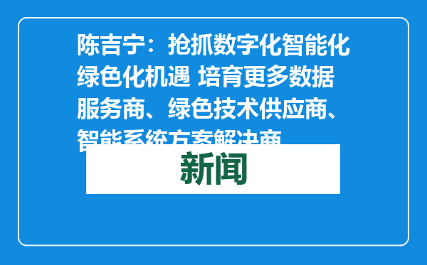 陈吉宁：抢抓数字化智能化绿色化机遇 培育更多数据服务商、绿色技术供应商、智能系统方案解决商