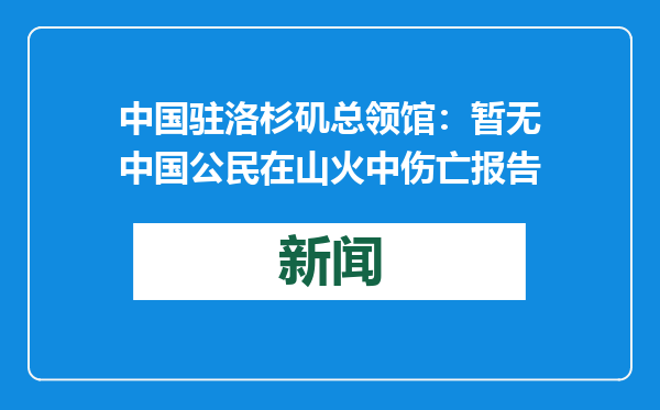 中国驻洛杉矶总领馆：暂无中国公民在山火中伤亡报告