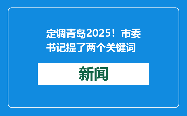 定调青岛2025！市委书记提了两个关键词