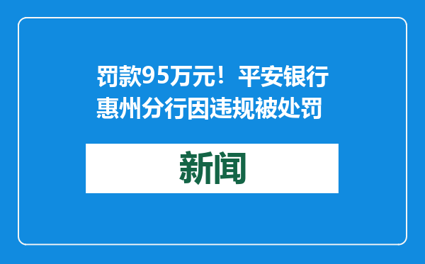 罚款95万元！平安银行惠州分行因违规被处罚