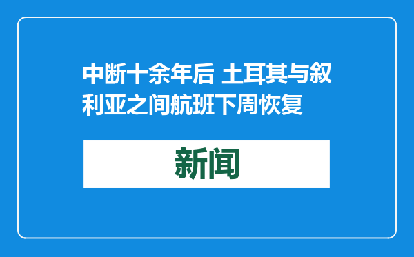 中断十余年后 土耳其与叙利亚之间航班下周恢复