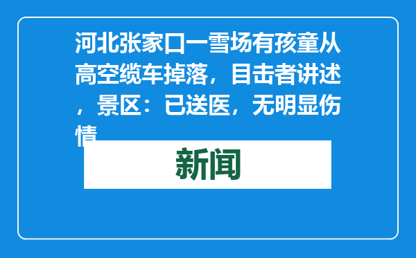 河北张家口一雪场有孩童从高空缆车掉落，目击者讲述，景区：已送医，无明显伤情