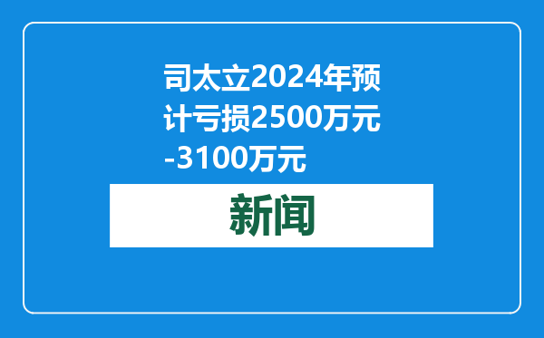 司太立2024年预计亏损2500万元-3100万元