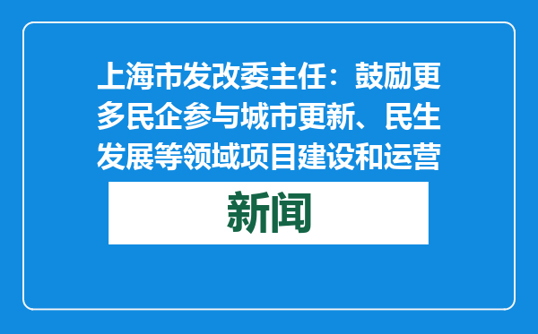 上海市发改委主任：鼓励更多民企参与城市更新、民生发展等领域项目建设和运营