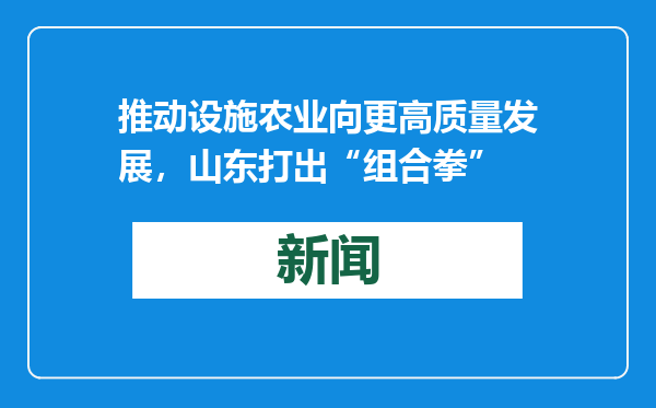 推动设施农业向更高质量发展，山东打出“组合拳”