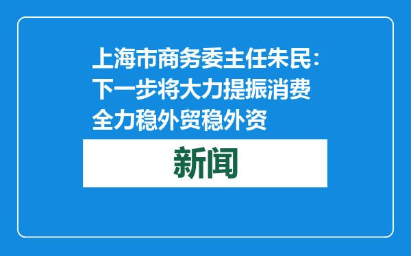 上海市商务委主任朱民：下一步将大力提振消费 全力稳外贸稳外资