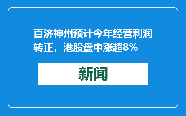 百济神州预计今年经营利润转正，港股盘中涨超8%