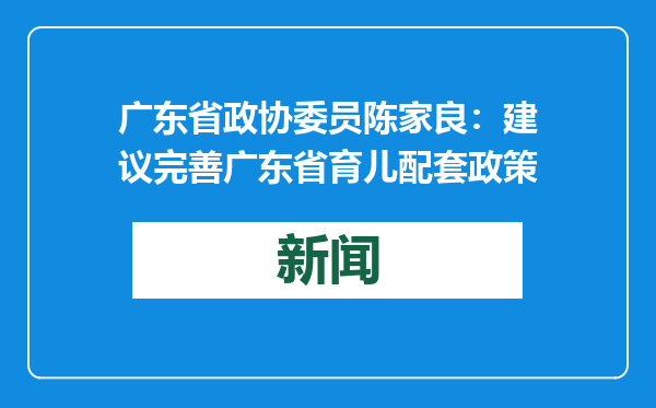 广东省政协委员陈家良：建议完善广东省育儿配套政策
