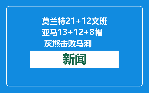 莫兰特21+12文班亚马13+12+8帽 灰熊击败马刺