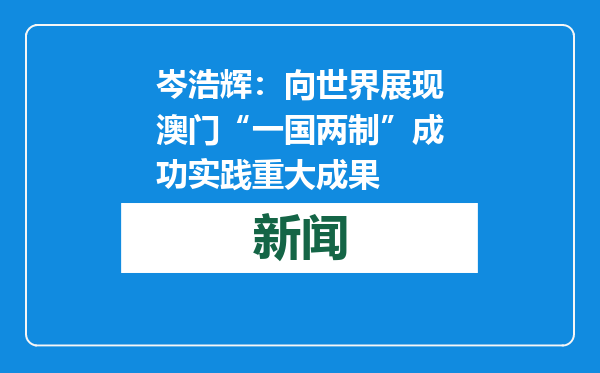 岑浩辉：向世界展现澳门“一国两制”成功实践重大成果