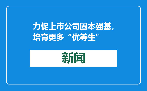 力促上市公司固本强基，培育更多“优等生”