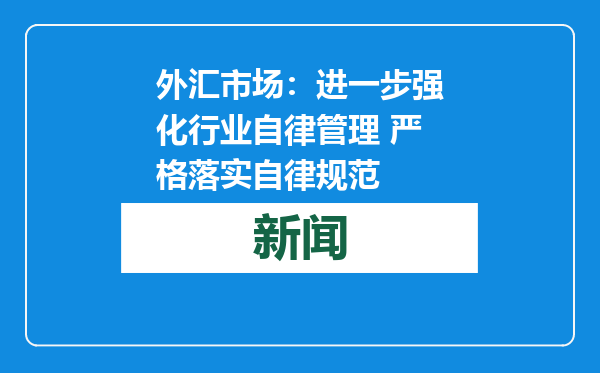 外汇市场：进一步强化行业自律管理 严格落实自律规范