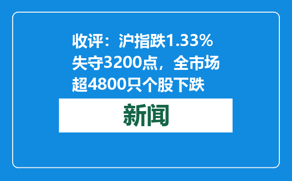 收评：沪指跌1.33%失守3200点，全市场超4800只个股下跌