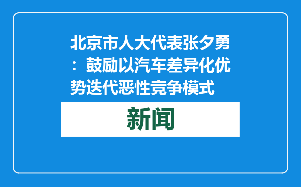 北京市人大代表张夕勇：鼓励以汽车差异化优势迭代恶性竞争模式