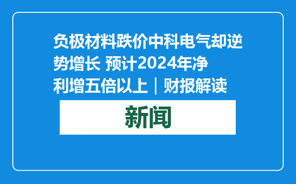 负极材料跌价中科电气却逆势增长 预计2024年净利增五倍以上｜财报解读