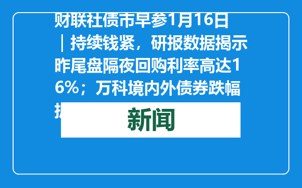 财联社债市早参1月16日｜持续钱紧，研报数据揭示昨尾盘隔夜回购利率高达16%；万科境内外债券跌幅扩大