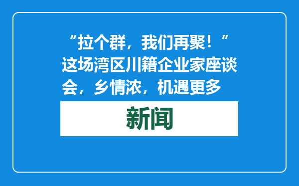 “拉个群，我们再聚！”这场湾区川籍企业家座谈会，乡情浓，机遇更多