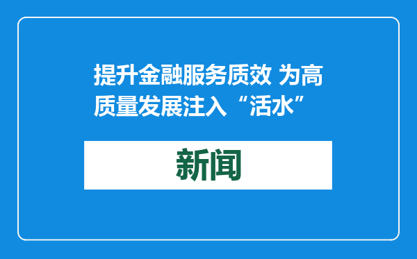 提升金融服务质效 为高质量发展注入“活水”