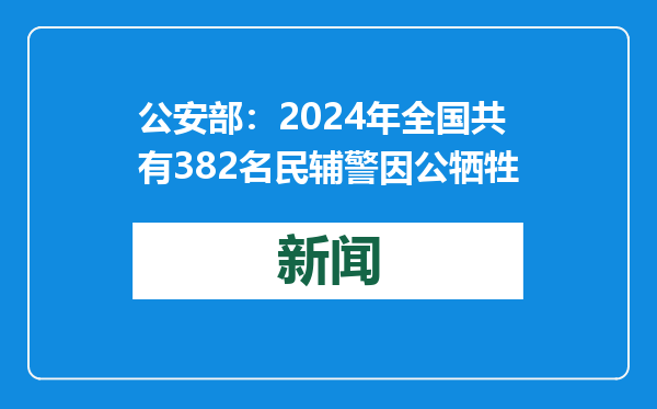 公安部：2024年全国共有382名民辅警因公牺牲
