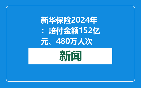 新华保险2024年：赔付金额152亿元、480万人次