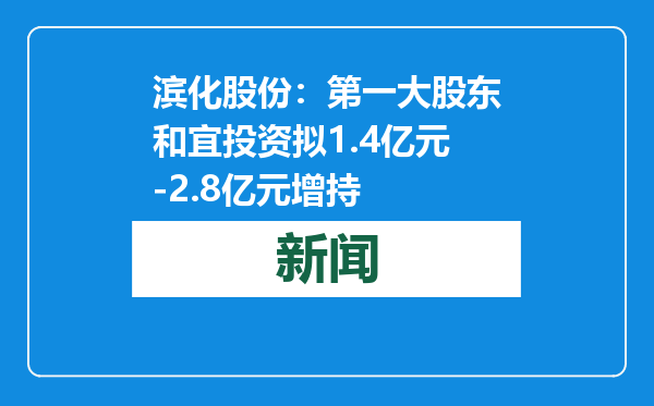 滨化股份：第一大股东和宜投资拟1.4亿元-2.8亿元增持