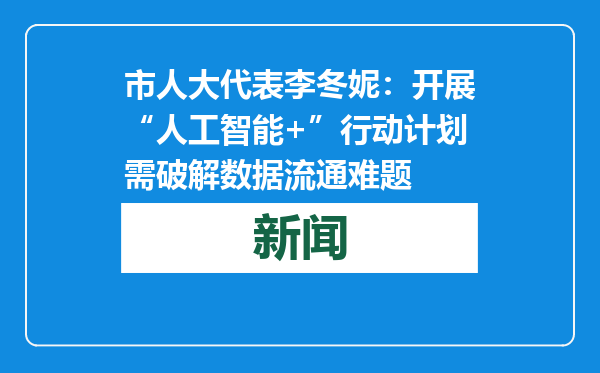 市人大代表李冬妮：开展“人工智能+”行动计划需破解数据流通难题