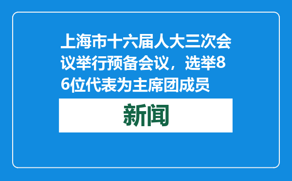 上海市十六届人大三次会议举行预备会议，选举86位代表为主席团成员