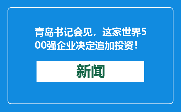 青岛书记会见，这家世界500强企业决定追加投资！