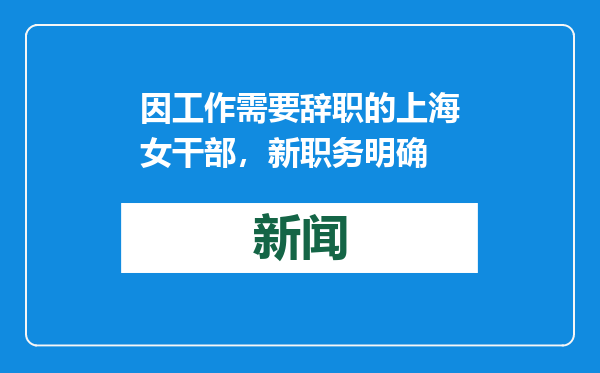 因工作需要辞职的上海女干部，新职务明确