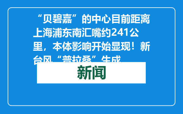 “贝碧嘉”的中心目前距离上海浦东南汇嘴约241公里，本体影响开始显现！新台风“普拉桑”生成