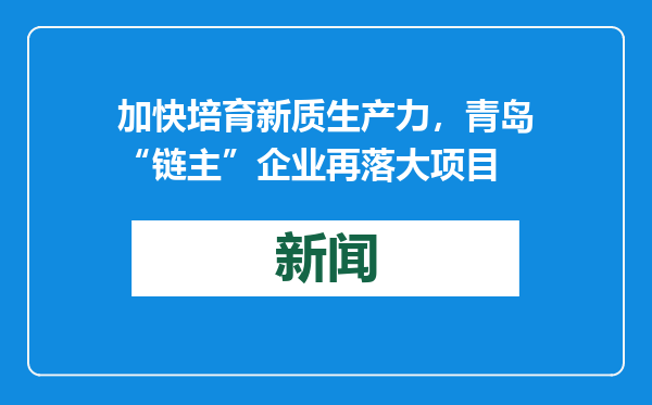 加快培育新质生产力，青岛“链主”企业再落大项目