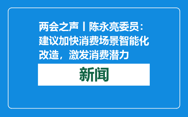两会之声丨陈永亮委员：建议加快消费场景智能化改造，激发消费潜力