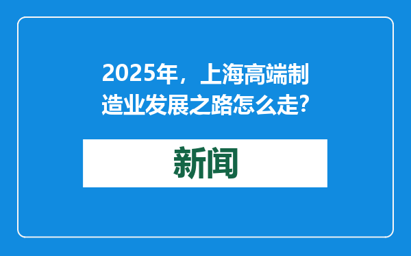 2025年，上海高端制造业发展之路怎么走？