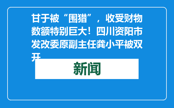 甘于被“围猎”，收受财物数额特别巨大！四川资阳市发改委原副主任龚小平被双开
