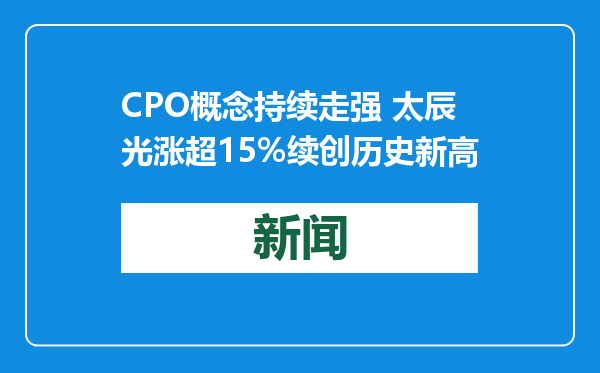 CPO概念持续走强 太辰光涨超15%续创历史新高