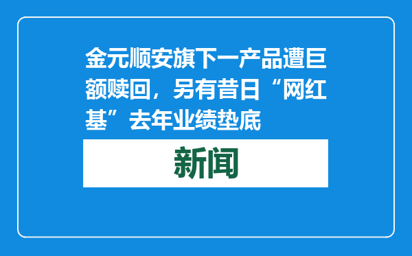 金元顺安旗下一产品遭巨额赎回，另有昔日“网红基”去年业绩垫底