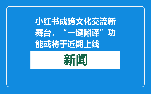 小红书成跨文化交流新舞台，“一键翻译”功能或将于近期上线