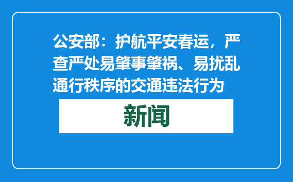 公安部：护航平安春运，严查严处易肇事肇祸、易扰乱通行秩序的交通违法行为