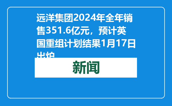 远洋集团2024年全年销售351.6亿元，预计英国重组计划结果1月17日出炉