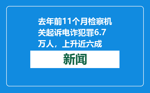 去年前11个月检察机关起诉电诈犯罪6.7万人，上升近六成