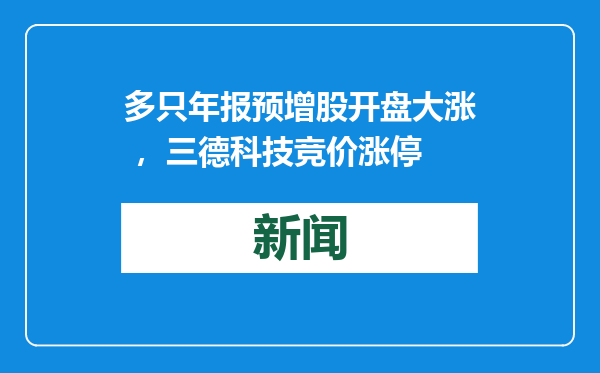 多只年报预增股开盘大涨 ，三德科技竞价涨停