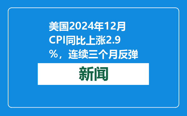 美国2024年12月CPI同比上涨2.9%，连续三个月反弹