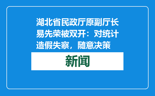 湖北省民政厅原副厅长易先荣被双开：对统计造假失察，随意决策