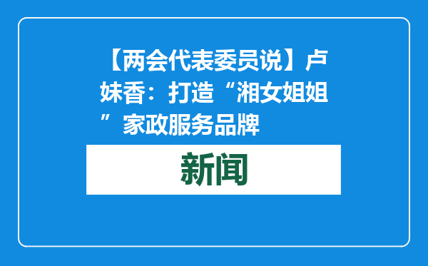 【两会代表委员说】卢妹香：打造“湘女姐姐”家政服务品牌